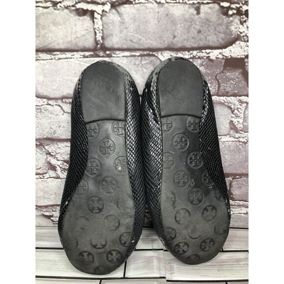 Tory Burch Reva Gold Logo Black Leather Snake Skin Ballet Flats Women Sz 7.5M US - Picture 15 of 16